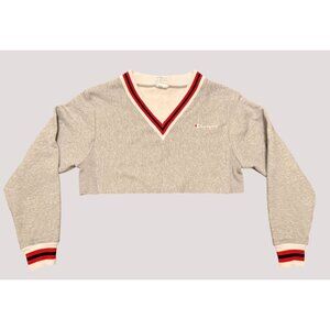 Champion Crop Reverse Weave Retro Gray Sweatshirt Small V-Neck